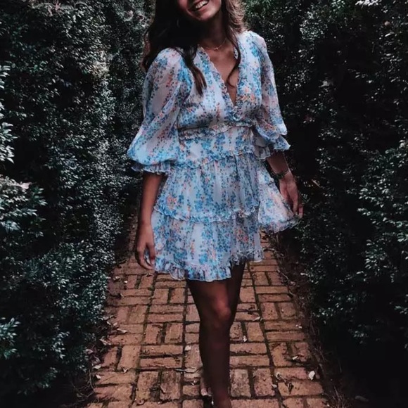 Floral Chiffon Ruffle Long Sleeve Open Back Dress - Picture 10 of 10